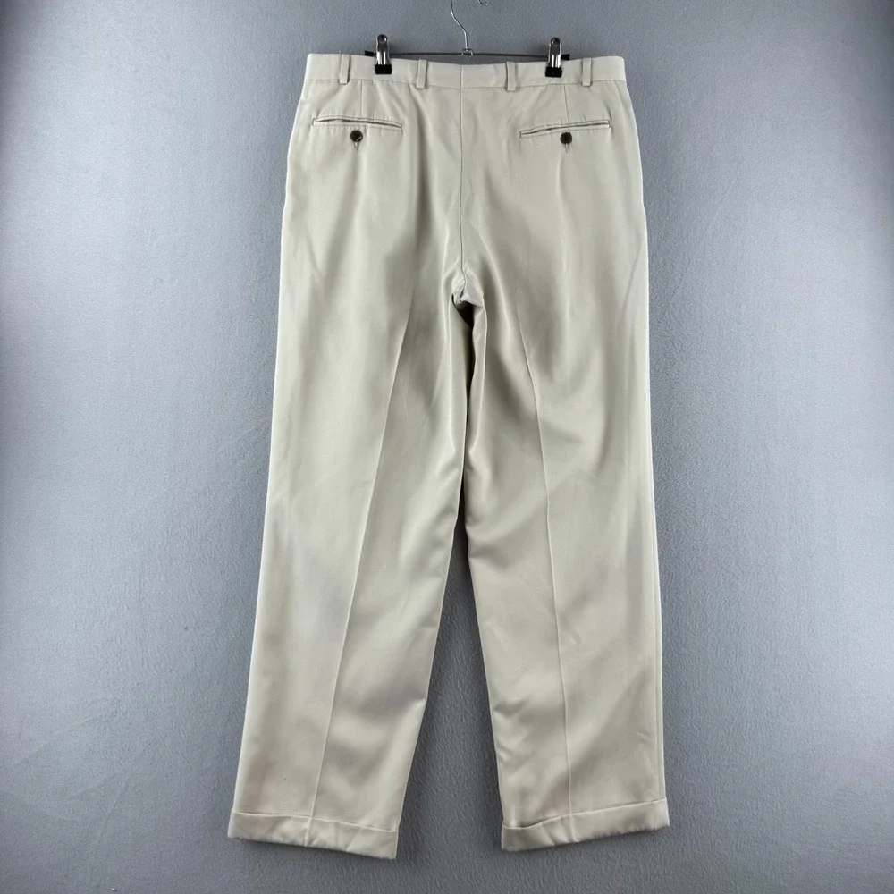 Vintage Polo Ralph Lauren Pants Mens Fits 35x31 Cream Rayon Blend Pleated Baggy